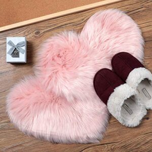 2 Pieces Fluffy Heart Shaped Rug Faux Area Rug Bushy Room Carpet for Home Living Room Sofa Floor Bedroom, 12 x 16 Inch (Pink)