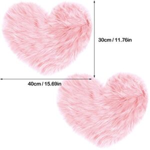 2 Pieces Fluffy Heart Shaped Rug Faux Area Rug Bushy Room Carpet for Home Living Room Sofa Floor Bedroom, 12 x 16 Inch (Pink)