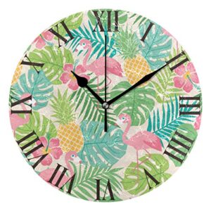 oreayn hawaii flamingo pineapple wall clock for home office bedroom living room decor non ticking