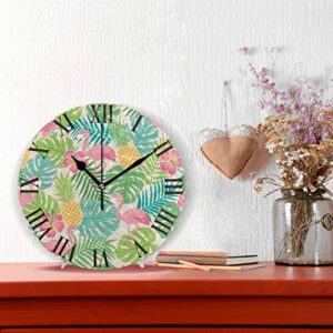 Oreayn Hawaii Flamingo Pineapple Wall Clock for Home Office Bedroom Living Room Decor Non Ticking