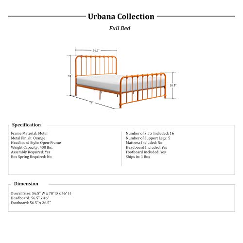 Lexicon Urbana Metal Bed, Full, Orange