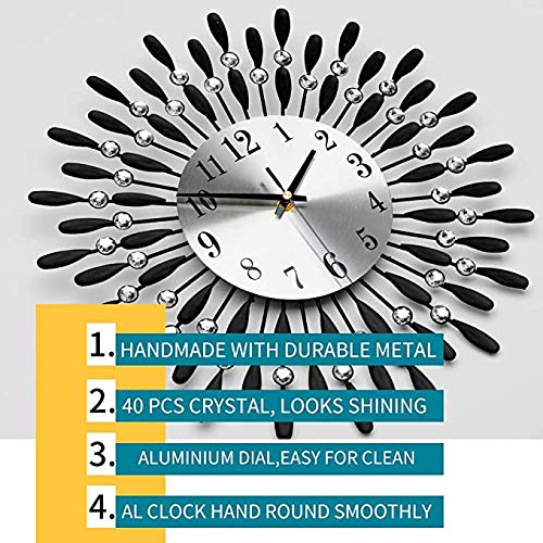 Karetto Modern 14 inch Metal Wall Clock Silver Dial with Arabic,Non-Ticking Silent Digital Black Drop Clock Home Decor for Bedroom,bedrooms Kitchen and Small Areas Space