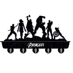 awesome avengers superheroes wall mounted wooden key hook coat rack,farmhouse mounted coat rack and upper shelf for storage，with 5 dual vintage durable metal hooks