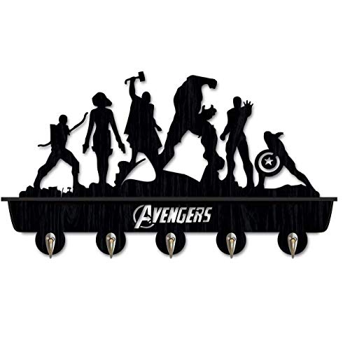 Awesome Avengers Superheroes Wall Mounted Wooden Key Hook Coat Rack,Farmhouse Mounted Coat Rack and Upper Shelf for Storage，with 5 Dual Vintage Durable Metal Hooks