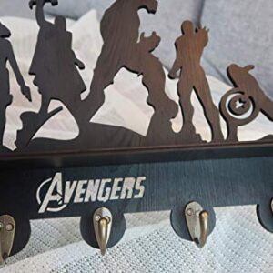 Awesome Avengers Superheroes Wall Mounted Wooden Key Hook Coat Rack,Farmhouse Mounted Coat Rack and Upper Shelf for Storage，with 5 Dual Vintage Durable Metal Hooks