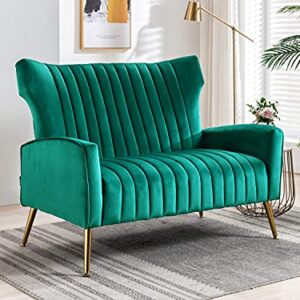 Altrobene Velvet Couch Modern Wingback Loveseat Tufted Luxury Sofa with Gold Legs for Living Room/Bedroom, Green