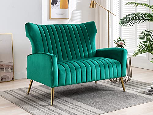 Altrobene Velvet Couch Modern Wingback Loveseat Tufted Luxury Sofa with Gold Legs for Living Room/Bedroom, Green