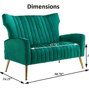 Altrobene Velvet Couch Modern Wingback Loveseat Tufted Luxury Sofa with Gold Legs for Living Room/Bedroom, Green