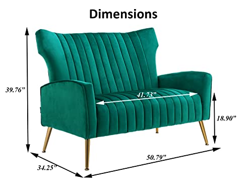 Altrobene Velvet Couch Modern Wingback Loveseat Tufted Luxury Sofa with Gold Legs for Living Room/Bedroom, Green