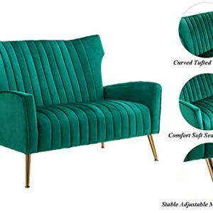 Altrobene Velvet Couch Modern Wingback Loveseat Tufted Luxury Sofa with Gold Legs for Living Room/Bedroom, Green