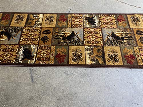 Cabin Style Distressed Antiquated Runner Area Rug Black Bear Elk Deer Wildlife Animal Country Hunting Southwest Wilderness Design 760 (2 Feet X 7 Feet)