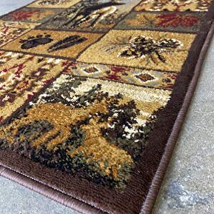 Cabin Style Distressed Antiquated Runner Area Rug Black Bear Elk Deer Wildlife Animal Country Hunting Southwest Wilderness Design 760 (2 Feet X 7 Feet)