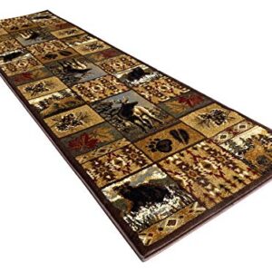 Cabin Style Distressed Antiquated Runner Area Rug Black Bear Elk Deer Wildlife Animal Country Hunting Southwest Wilderness Design 760 (2 Feet X 7 Feet)