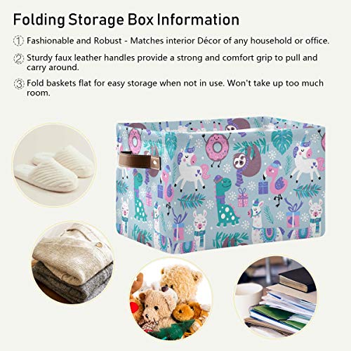 senya Large Foldable Storage Basket, Animals Llama Sloth Dinosaur Fabric Storage Bin Organizer Bag with Handles 15 x 11 x 9.5 inch