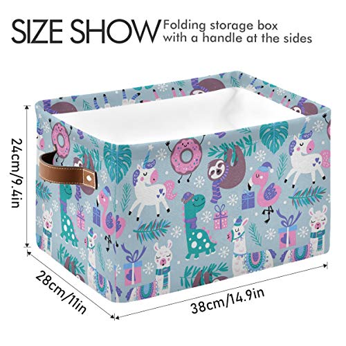 senya Large Foldable Storage Basket, Animals Llama Sloth Dinosaur Fabric Storage Bin Organizer Bag with Handles 15 x 11 x 9.5 inch