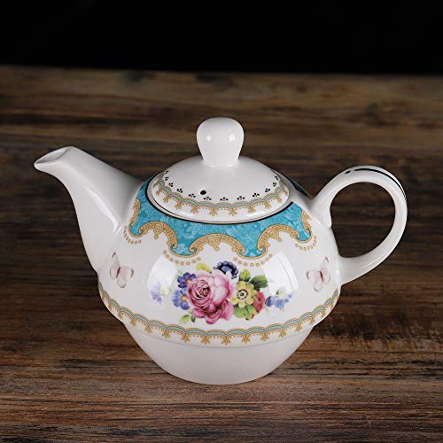 fanquare English Porcelain Tea for One Set, Floral Teapot with Cup, Blue Tea Cup and Saucer Set