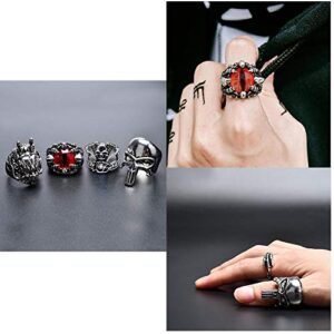 BUUFAN 12PCS Vintage Adjustable Punk Rings Set Silver Black Dragon Snake Claw Alloy Gothic Stackable Open Rings for Women Men