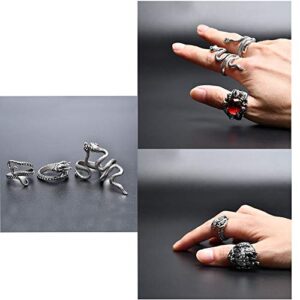 BUUFAN 12PCS Vintage Adjustable Punk Rings Set Silver Black Dragon Snake Claw Alloy Gothic Stackable Open Rings for Women Men