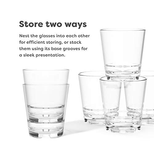 TOSSWARE RESERVE 12oz Stacking Double Old Fashioned, SET OF 24, Premium Quality, Tritan Dishwasher Safe & Heat Resistant Unbreakable Plastic Old Fashioned Glasses, Clear