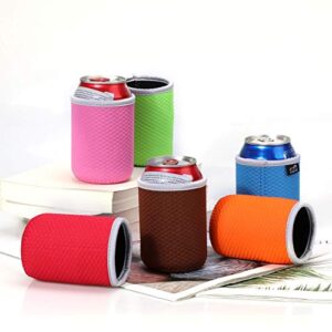 TAGVO Can Cooler Sleeves, Insulated Beer Can Sleeve Covers Easy-On Can Cooler Set of 6 - Assorted Colour, Machine Washable, Durable, Neoprene with Stitched Fabric Edges