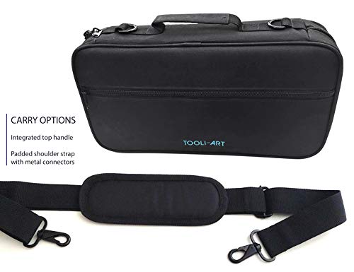 TOOLI-ART Marker & Pen Carrying Case -120 Slots, Canvas, Extra Pockets, Trolley Sleeve, Removable Shoulder Strap, For Most Markers (up to 15mm Diameter), Lipstick, Etc. Black