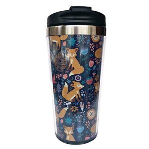 nvjui jufopl fox flower travel coffee mug for men women, with flip lid, stainless steel, water bottle cup 15 oz