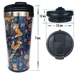 NVJUI JUFOPL Fox Flower Travel Coffee Mug for Men Women, With Flip Lid, Stainless Steel, Water Bottle Cup 15 oz