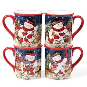 certified international magic of christmas snowman 16 oz. mugs, set of 4, 4 count (pack of 1), multicolored