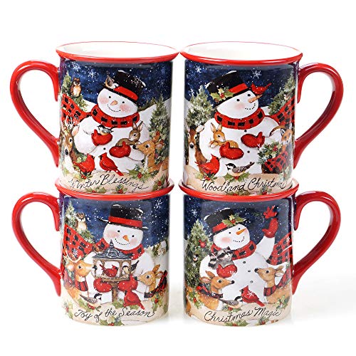 Certified International Magic of Christmas Snowman 16 oz. Mugs, Set of 4, 4 Count (Pack of 1), Multicolored