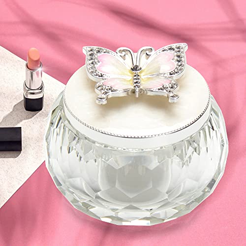 LASODY Butterfly jewelry Storage Box for Rings Earrings Necklace Treasure Chest Organizer Jewelry Keepsake Gift Box Case for Girl Women (Butterfly w/Crystal Box, Silver Plate)