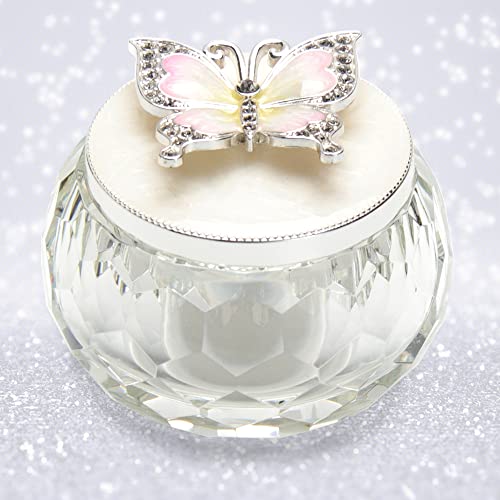 LASODY Butterfly jewelry Storage Box for Rings Earrings Necklace Treasure Chest Organizer Jewelry Keepsake Gift Box Case for Girl Women (Butterfly w/Crystal Box, Silver Plate)