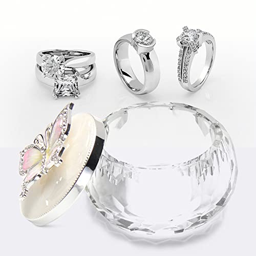 LASODY Butterfly jewelry Storage Box for Rings Earrings Necklace Treasure Chest Organizer Jewelry Keepsake Gift Box Case for Girl Women (Butterfly w/Crystal Box, Silver Plate)