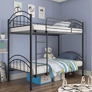 mecor twin over twin bunk bed, convertible into 2 individual metal twin bed frame for boys, girls, kids, teens - removable ladder & safety guard rail - black
