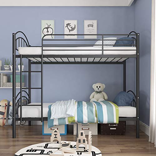 mecor Twin Over Twin Bunk Bed, Convertible Into 2 Individual Metal Twin Bed Frame for Boys, Girls, Kids, Teens - Removable Ladder & Safety Guard Rail - Black