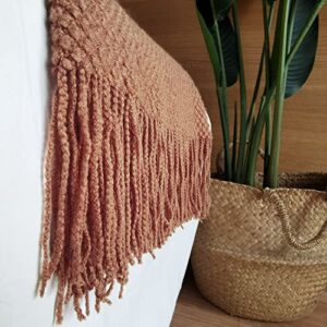 LOMAO Knitted Throw Blanket with Tassels Bubble Textured Lightweight Throws for Couch Cover Home Decor (Caramel, 50x60)