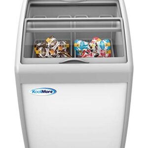 KoolMore - MCF-6C Commercial Ice Cream Freezer Display Case, Glass Top Chest Freezer with 2 Storage Baskets and Clear, Sliding Lid, 5.7 cu. ft. Capacity, White