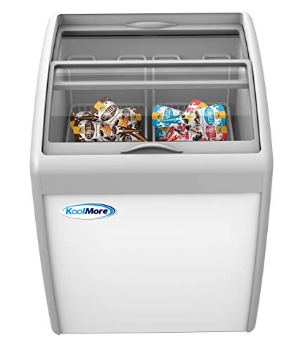 KoolMore - MCF-6C Commercial Ice Cream Freezer Display Case, Glass Top Chest Freezer with 2 Storage Baskets and Clear, Sliding Lid, 5.7 cu. ft. Capacity, White