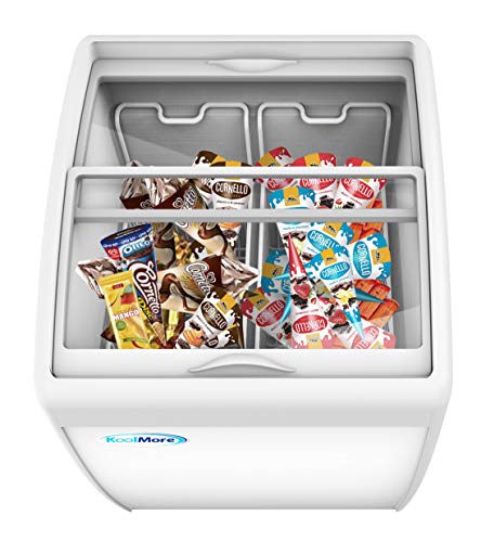 KoolMore - MCF-6C Commercial Ice Cream Freezer Display Case, Glass Top Chest Freezer with 2 Storage Baskets and Clear, Sliding Lid, 5.7 cu. ft. Capacity, White