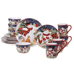 certified international magic of christmas snowman 16pc dinnerware set, service for 4, multicolored