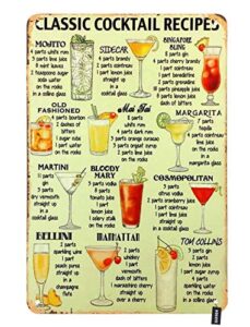 hosnye classic cocktail recipes tin sign kinds of beer wine drink list poster vintage metal tin signs for men women wall art decor for home bars clubs cafes 8x12 inch