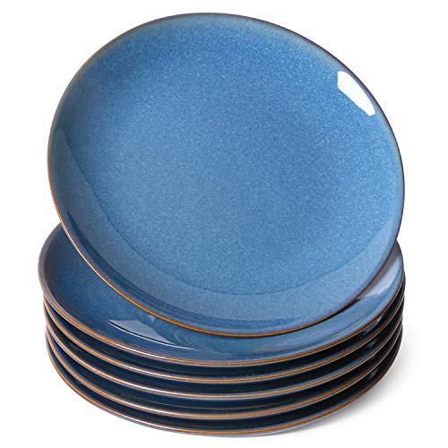 LE TAUCI Salad Plates 8.5 Inch, Ceramic Dessert Plate Set, Kitchen Serving Dishes for Housewarming Thanksgiving Christmas, Microwave Oven Safe - Set of 6, Reactive Glaze, Ceylon Blue