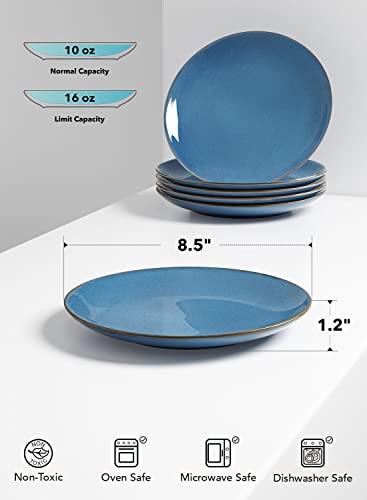 LE TAUCI Salad Plates 8.5 Inch, Ceramic Dessert Plate Set, Kitchen Serving Dishes for Housewarming Thanksgiving Christmas, Microwave Oven Safe - Set of 6, Reactive Glaze, Ceylon Blue