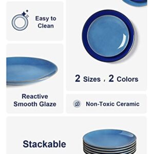 LE TAUCI Salad Plates 8.5 Inch, Ceramic Dessert Plate Set, Kitchen Serving Dishes for Housewarming Thanksgiving Christmas, Microwave Oven Safe - Set of 6, Reactive Glaze, Ceylon Blue