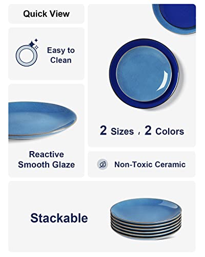 LE TAUCI Salad Plates 8.5 Inch, Ceramic Dessert Plate Set, Kitchen Serving Dishes for Housewarming Thanksgiving Christmas, Microwave Oven Safe - Set of 6, Reactive Glaze, Ceylon Blue