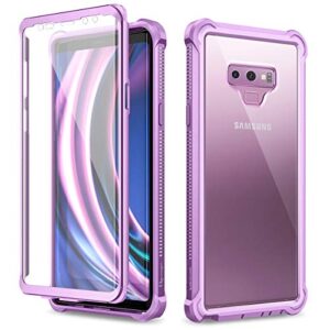 dexnor galaxy note 9 case with screen protector clear military grade rugged 360 full body protective shockproof hard back cover defender heavy duty bumper case for samsung note 9 - purple