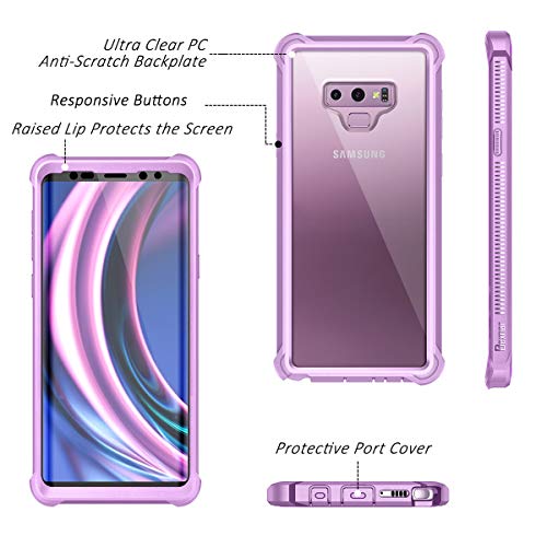 Dexnor Galaxy Note 9 Case with Screen Protector Clear Military Grade Rugged 360 Full Body Protective Shockproof Hard Back Cover Defender Heavy Duty Bumper Case for Samsung Note 9 - Purple