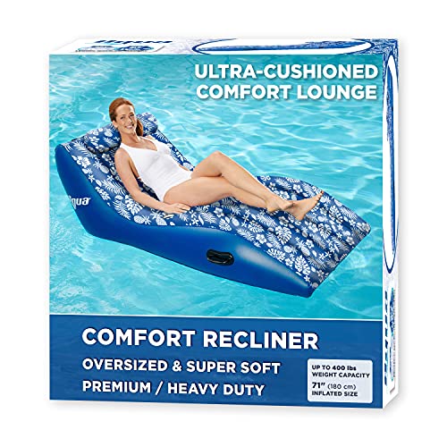 Aqua Ultra-Comfort Floating Pool Chair & Lake Raft with Pillow – 1-Person Heavy Duty Pool Float, Lake Floating Chair – Blue Pineapple Hibiscus