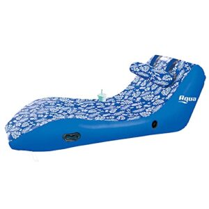 Aqua Ultra-Comfort Floating Pool Chair & Lake Raft with Pillow – 1-Person Heavy Duty Pool Float, Lake Floating Chair – Blue Pineapple Hibiscus