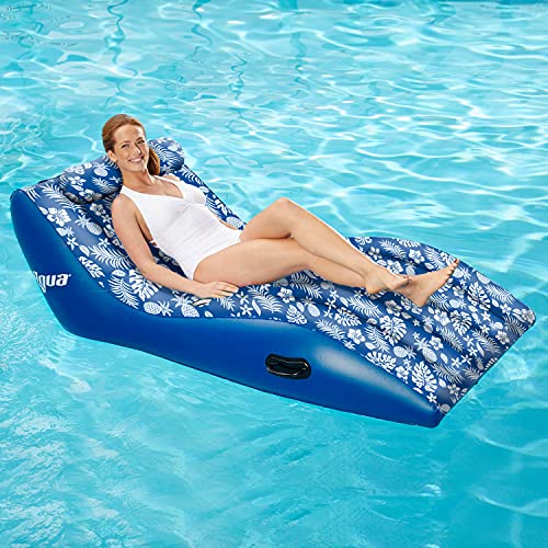 Aqua Ultra-Comfort Floating Pool Chair & Lake Raft with Pillow – 1-Person Heavy Duty Pool Float, Lake Floating Chair – Blue Pineapple Hibiscus