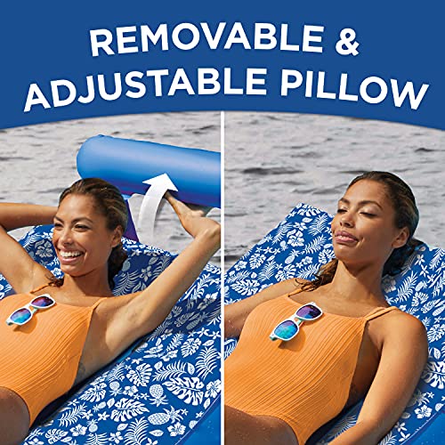 Aqua Ultra-Comfort Floating Pool Chair & Lake Raft with Pillow – 1-Person Heavy Duty Pool Float, Lake Floating Chair – Blue Pineapple Hibiscus